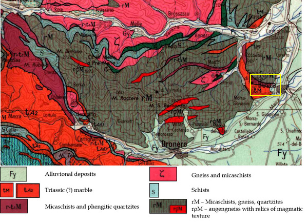 Carta geologica dell'area delle cave